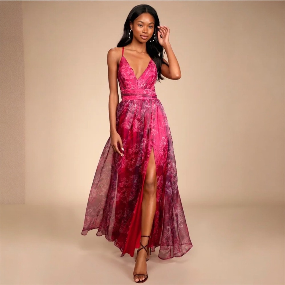 Lulu's Fuchsia Floral Maxi Dress with Slit